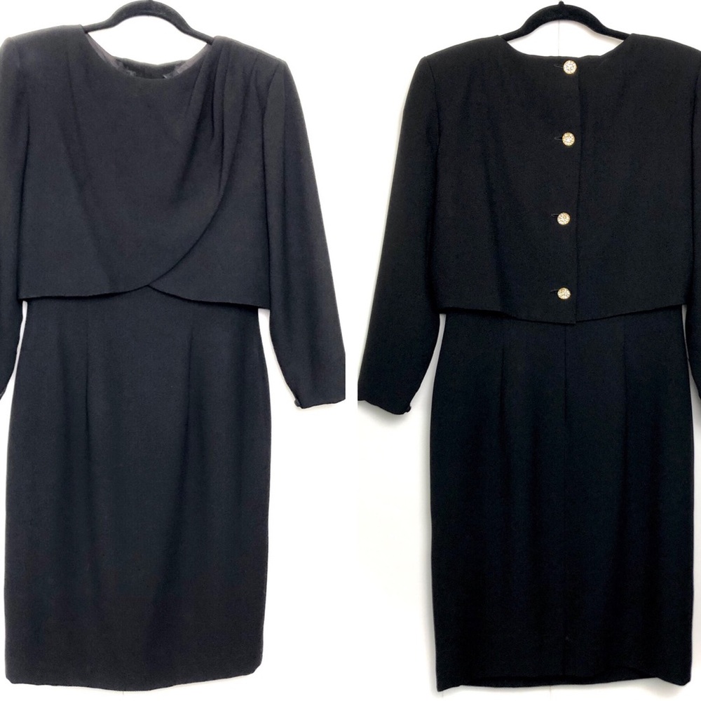 CD de Christian Dior Vintage Button Back Long Sleeve Dress Black LBD